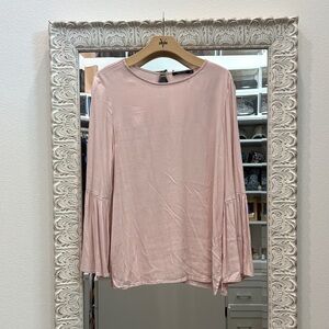 Doe & Rae Blush Bell-Sleeve Crewneck Blouse